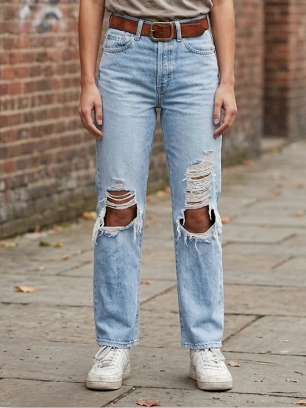 Women’s Light Blue Distressed Wedgie Straight Jeans